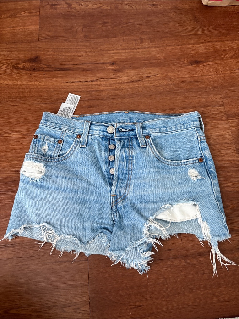 Levi's Light Wash Distressed Denim Cutoff Shorts